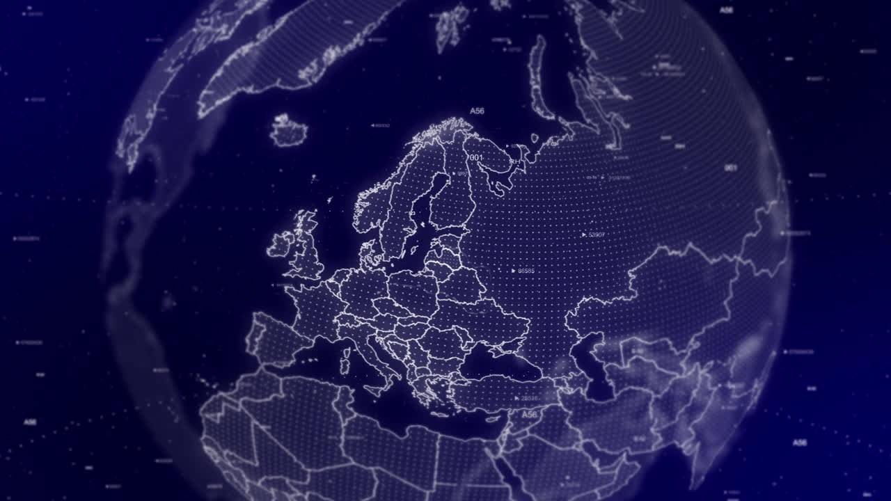 на заднем плане кинематографического видео изображен вращающийся цифровой глобус, приближающийся к стране латвия