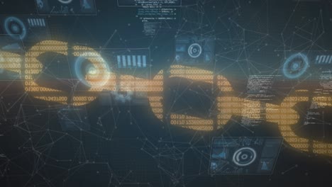 animation of scopes scanning and network of connections over digital screen