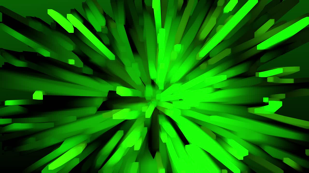 An animation loop of vivid green cuboid spikes that glow and shimmer as they rotate in a circular motion, creating an anime-style visual effect