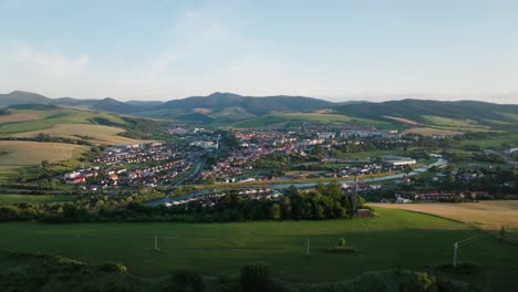 Aerial-panoramic-drone-view-of-Stara-Lubovna-city-in-Slovakia-on-sunny-day