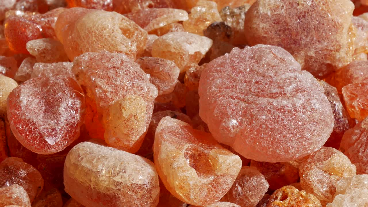 Close-up of Natural Amber-Colored Resin or Plant Gum