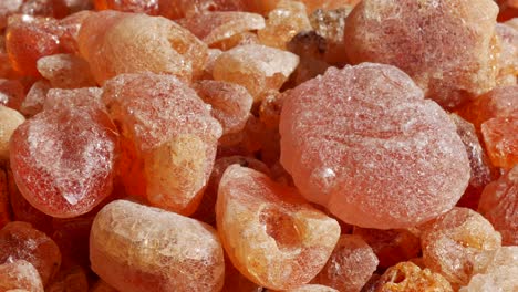 close-up of natural amber-colored resin or plant gum