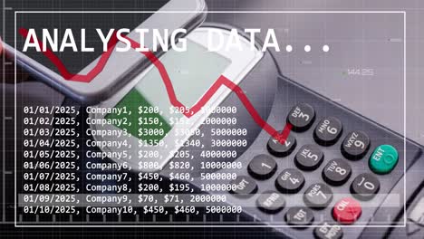 animación del procesamiento de datos financieros a través de terminales de pago y teléfonos inteligentes