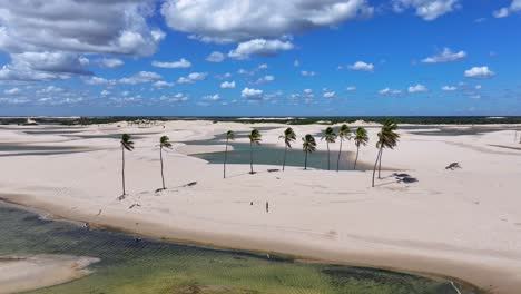lencois maranhenses at tutoia in maranhao brazil. nature small sheets. scenic palm trees. lencois maranhenses at maranhao. winding sand dunes. rainwater lakes. tropical travel