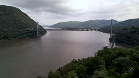 aerial pullout from bear mountain bridge new west point new york, ny