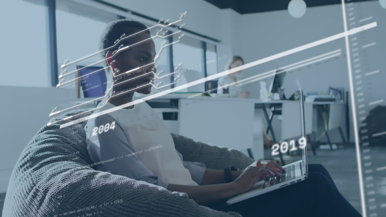 Animation of data processing over businessman in office