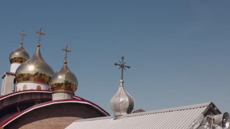 a view of the domed rooftops of a church