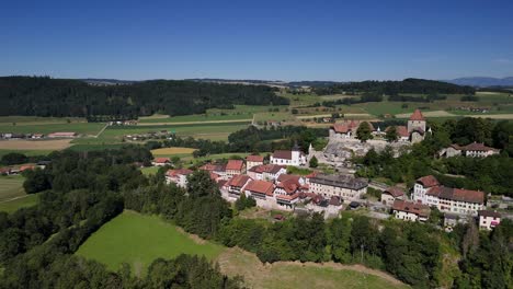 rue town historical medieval streets switzerland europe aerial drone view