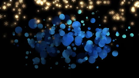 blue and gold particles animation with snowflakes on black background