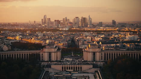 paris skyline at sunset from a high point