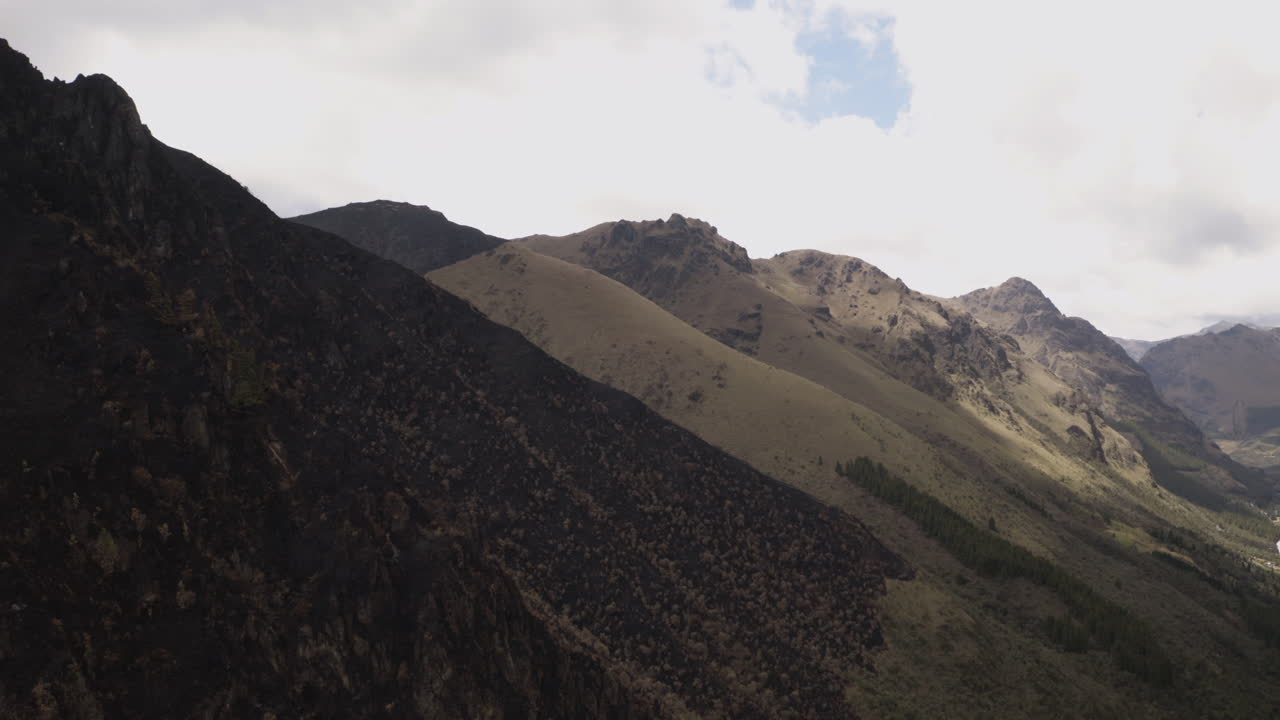 Aerial view, destruction by forest fire, El Cajas National Park, Cuenca Ecuador.