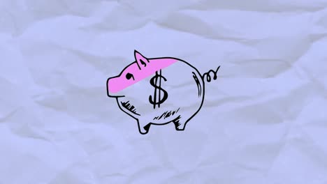 icono de la alcancía contra el papel arrugado blanco en el fondo