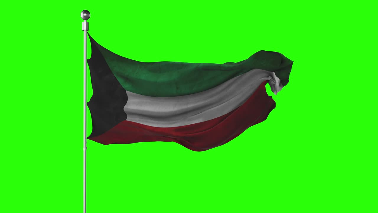 la bandera nacional de kuwait ondeando en la pantalla verde. animación de la llave de croma. ilustración de la política de kuwait