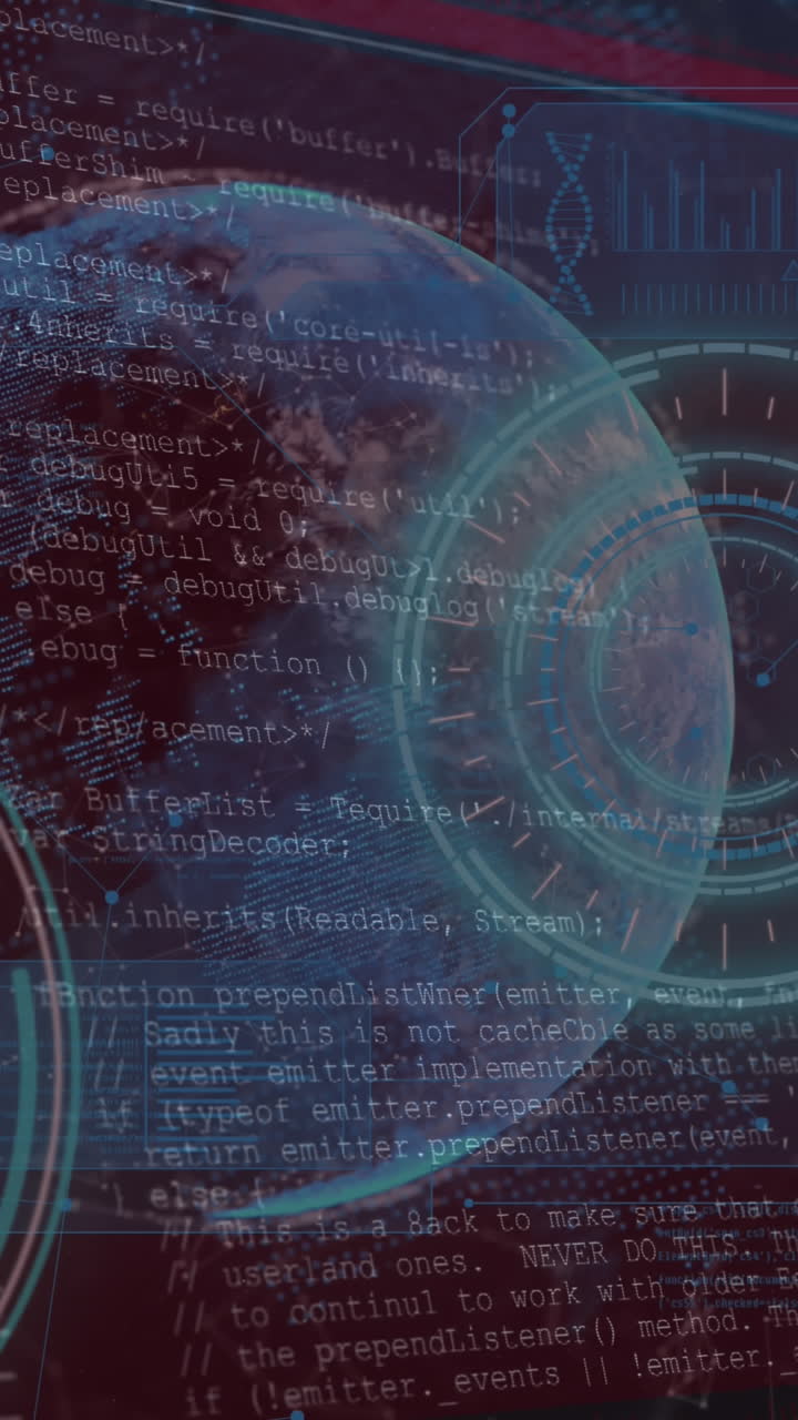 animación del procesamiento de datos en pantallas sobre el brillante planeta tierra