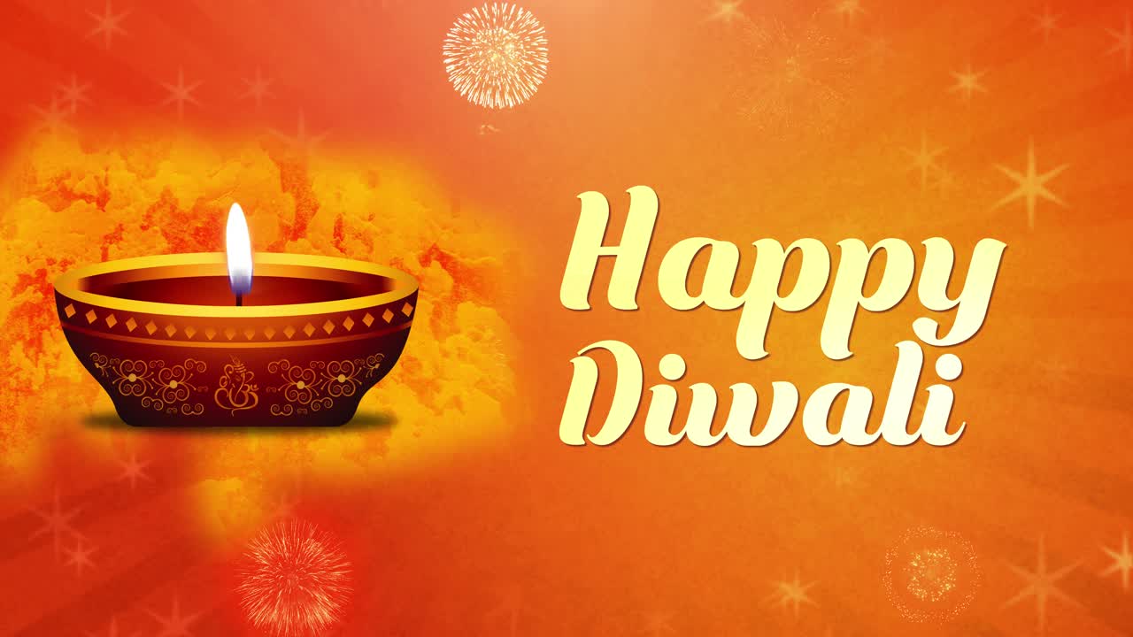 Festival Diwali, sfondo animato, biglietto d'auguri festivo indù, arte Rangoli indiana, Deepavali o Diwali.