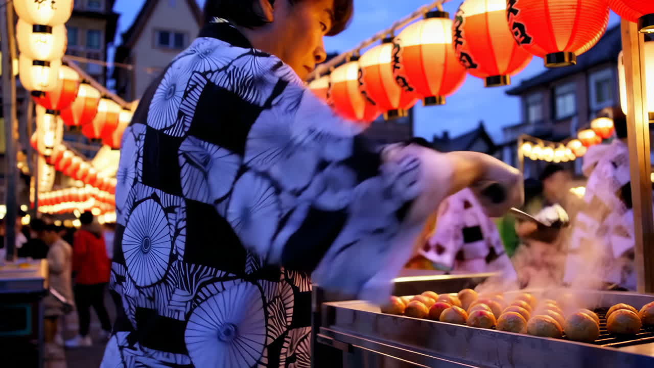 Japanese Street Food Vendor at Night Market