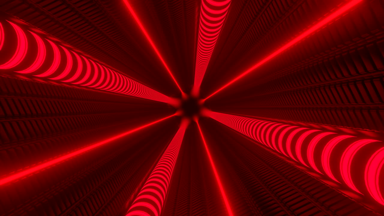 네온 빨간 빛나는 터널 전망