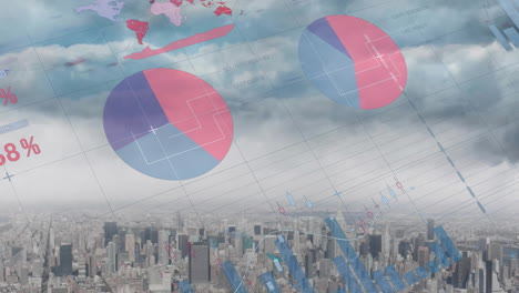 animation of financial data processing over city