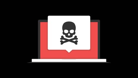 portátil con virus en la pantalla. animación de bucle en el canal alfa. resolución 4k.