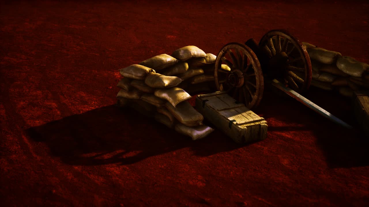 미국 내전 동안 모래 봉투 뒤에 총