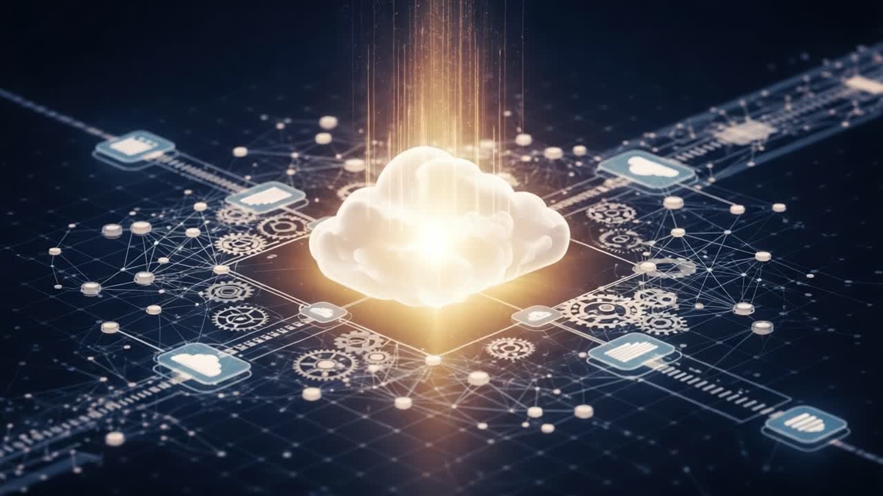 A Visual Representation of Cloud Computing Technology: Data Transfer, Networking, and Digital Connections in a Modern Information Landscape