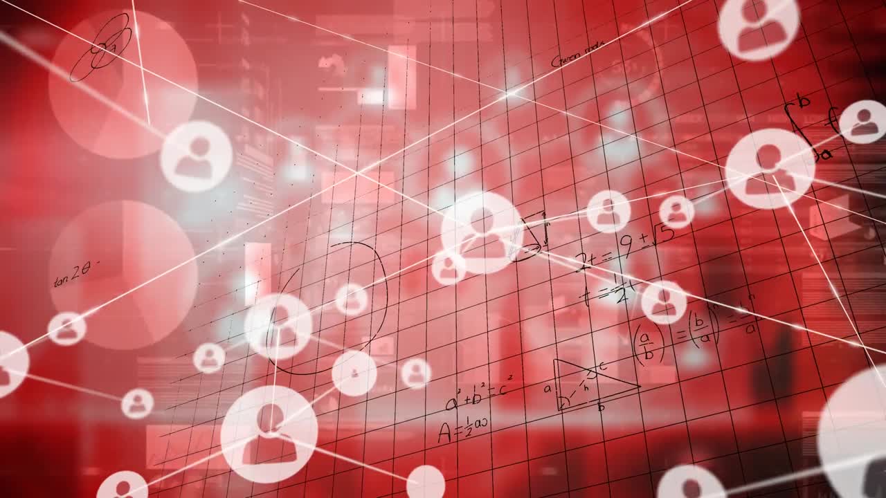 통계의 애니메이션, 데이터 처리 및 사람들과의 연결 네트워크 아이콘