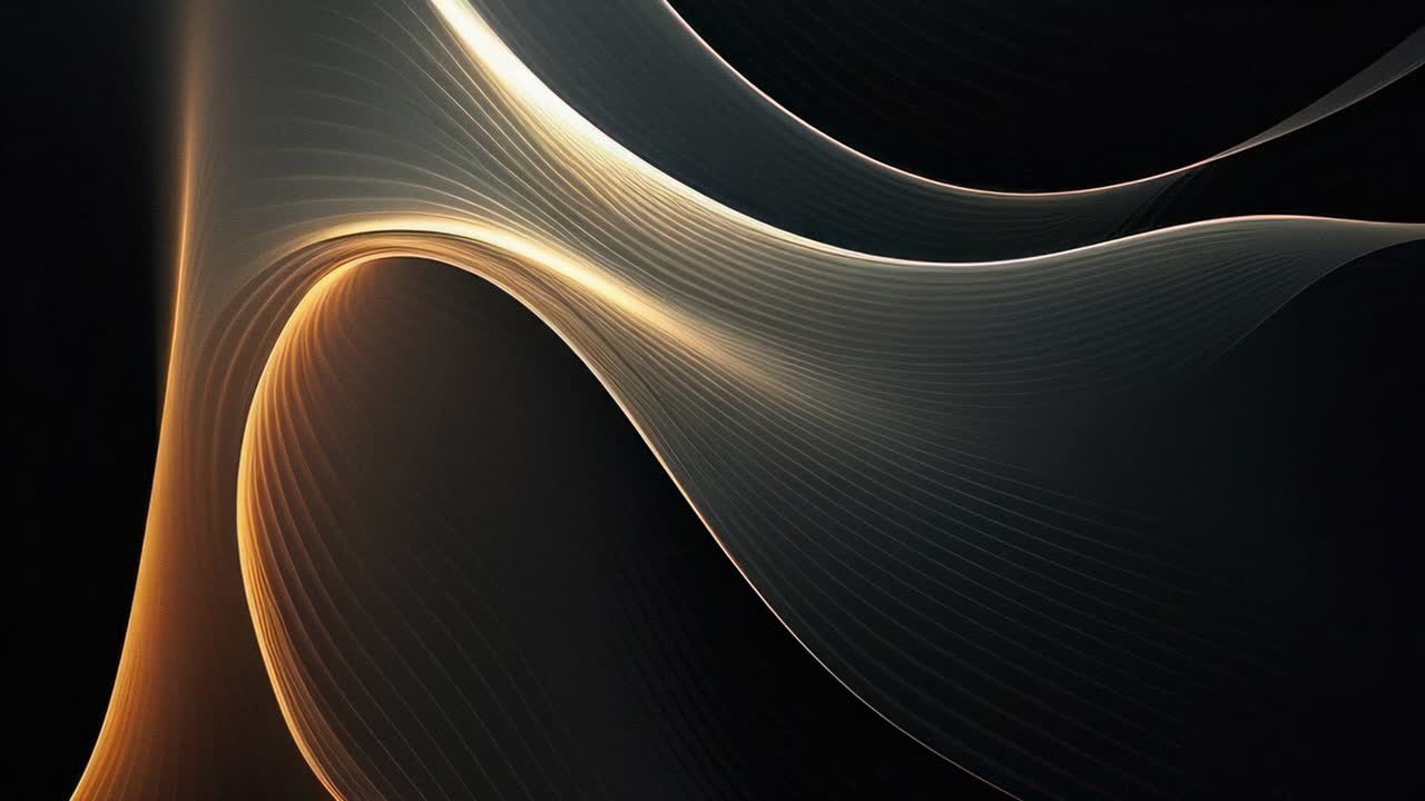 Abstract video with flowing, golden waves. Close-up angle highlights smooth, elegant curves