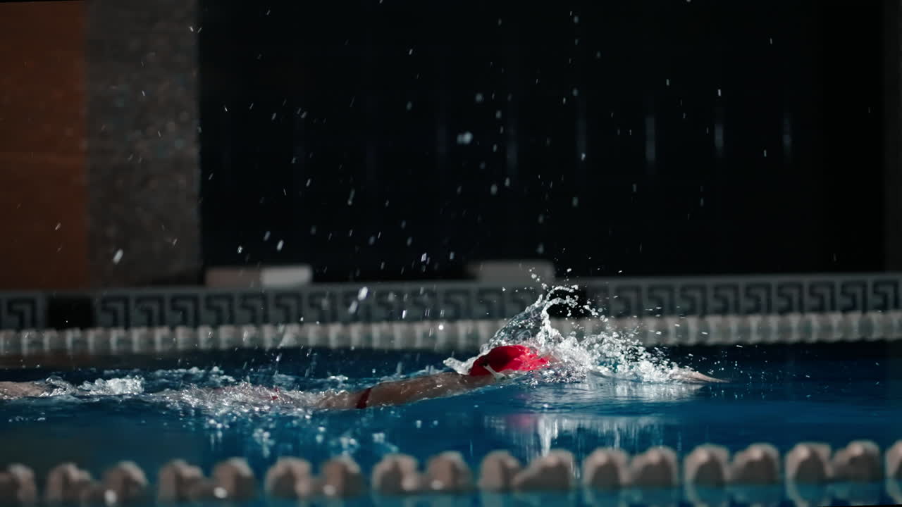 A swimmer competes in a pool