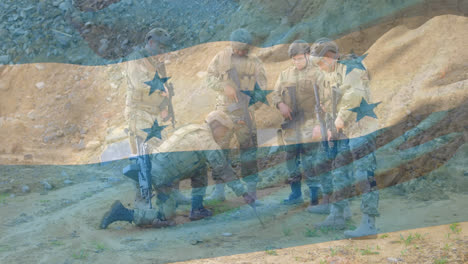 animation of flag of honduras over diverse male soldiers