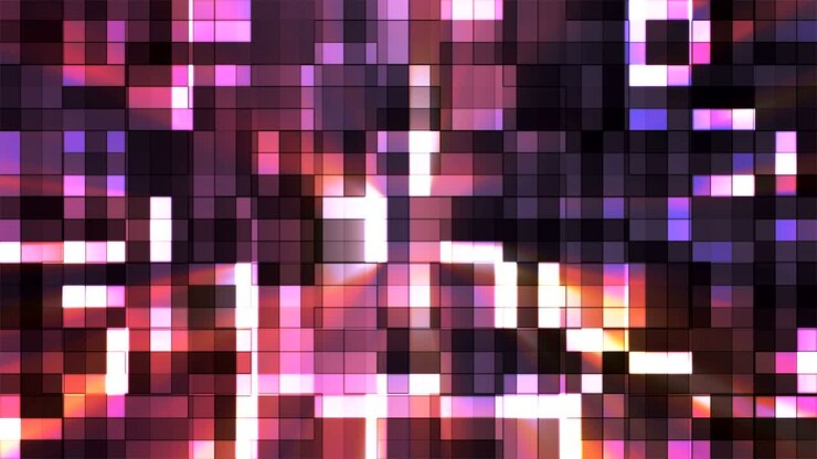 Blocchi hi-tech quadrati scintillanti, multicolore, astratti, per broadcast