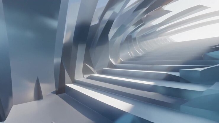 Scala metallica futuristica astratta in uno spazio architettonico moderno