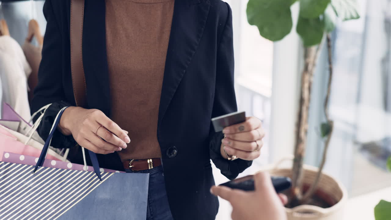 Credit card, pos and hands of retail customer