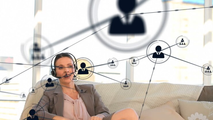 Connettori in movimento e dati digitali su una donna che lavora