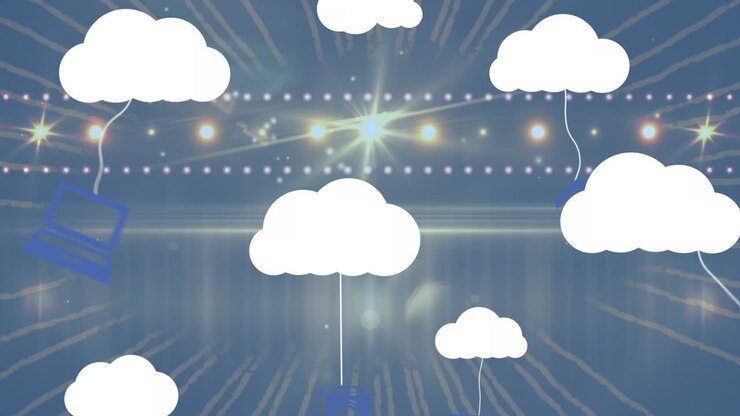 Animation of clouds with icons over stage