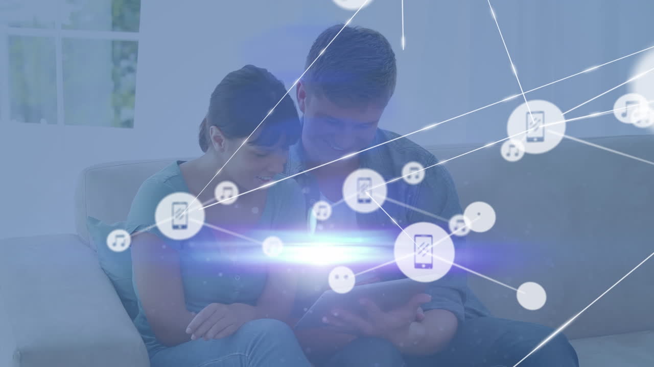 animación de la red de conexiones a través de parejas diversas utilizando tableta