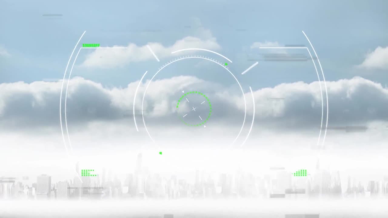 도시 풍경 위의 범위 스캐닝과 데이터 처리 애니메이션