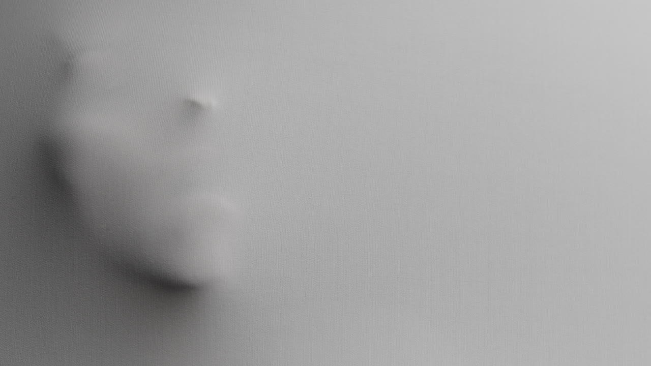 A creepy silhouette of a woman's face appears from the white surface