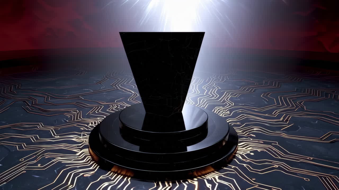 Abstract Black Podium on Circuit Board Background