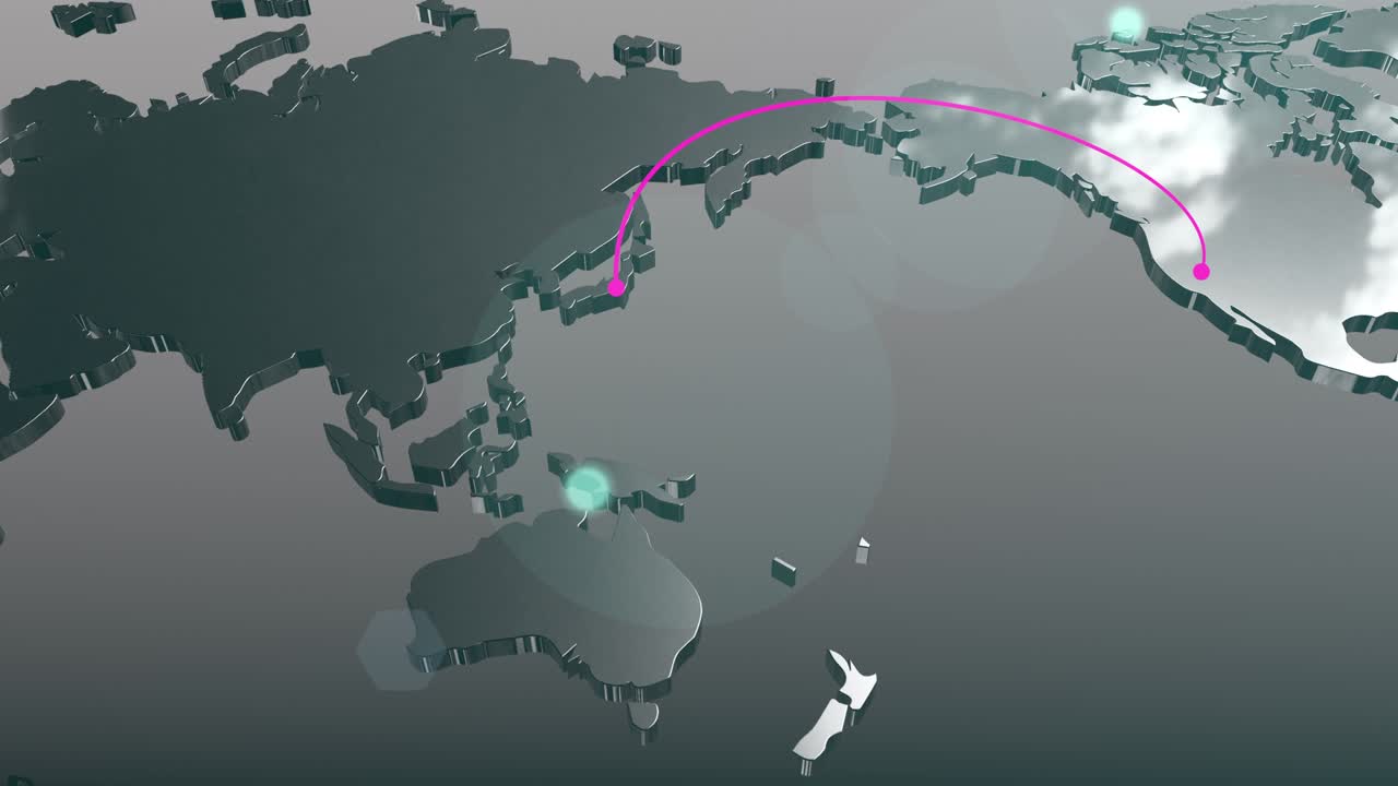 일본과 미국의 연결 세계 지도 애니메이션