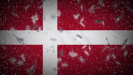 denmark flag falling snow loopable, new year and christmas background, loop