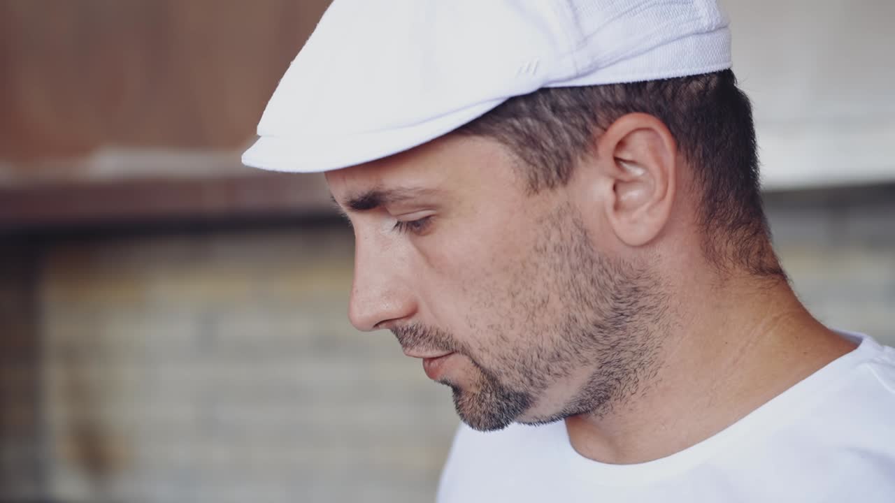 Professional chef man. Portrait of adult man at work as chef