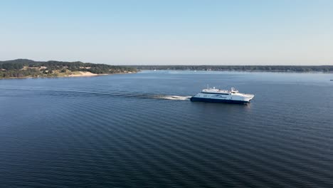 the lake express ferry early in the morning, arriving in muskegon