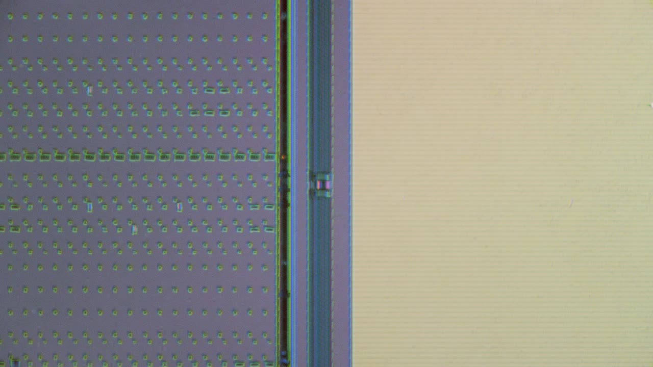 Microchip integrated circuit architecture under microscope
