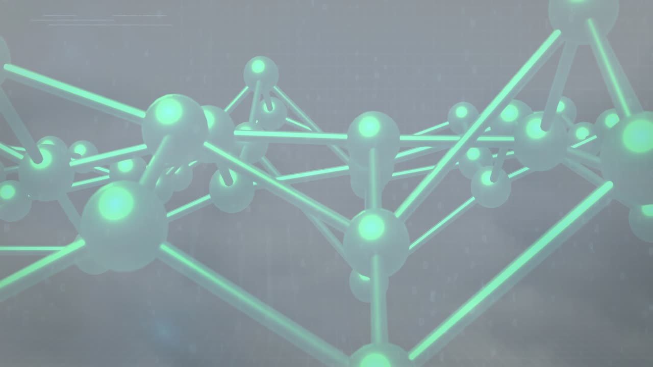 Camera pulling back, neon-green lattice rotating and fading, revealing fields for data overlay