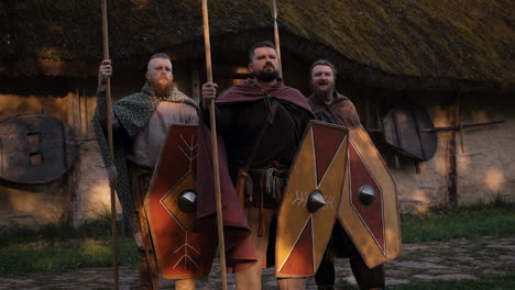medieval warriors with shields and spears