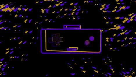 animation of yellow and purple video game logo