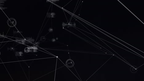 digital animation of network of connections and data processing against black background