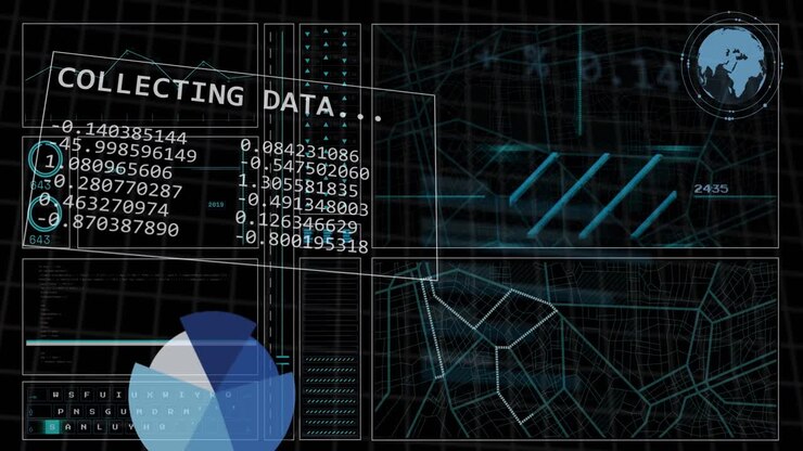 Animation of financial data processing over grid background