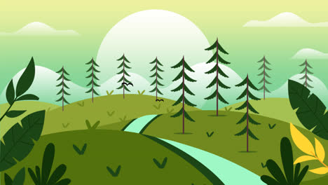 motion graphic of spring landscape with trees and river