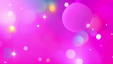 colorful bokeh and sparkling stars animation over pink background